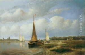 Hollandische Flusslandschaft Mit Fischerbooten by Hendrik Hulk