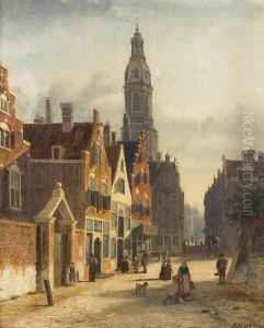 A Busy Dutch Street by Johannes Frederik Hulk, Snr.