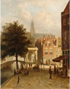 Villagers In The Streets Of A Dutch Town by Johannes Frederik Hulk, Snr.