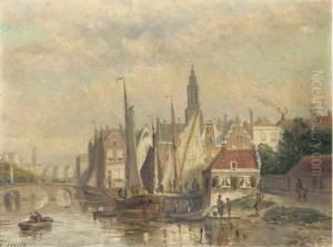 Activities In A Dutch Harbour; And The Fleet Preparing For Departure by Johannes Frederik Hulk, Snr.