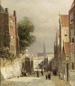 A Street Scene In Haarlem, The St Bavo Church In The Background