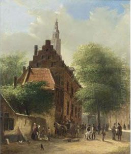 Figures In A Dutch Town by Johannes Frederik Hulk, Snr.
