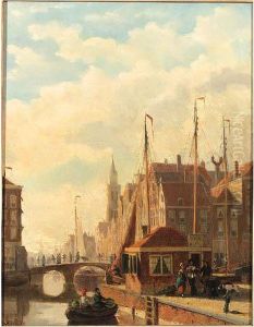 A View Of Meppel With Figures Standing Near A Tollhouse A View Of Meppel With Figures Standing Near A Tollhouse