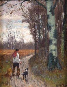 Travellerbeside A Wood With Dog Travellerbeside A Wood With Dog