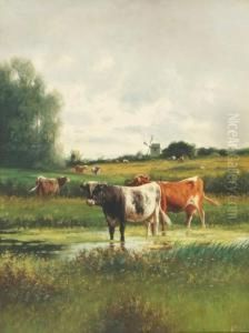 Cattle At A Pond by William Frederick Hulk