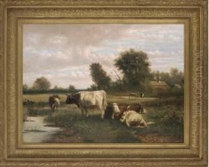 Cattle Resting In A Landscape by William Frederick Hulk