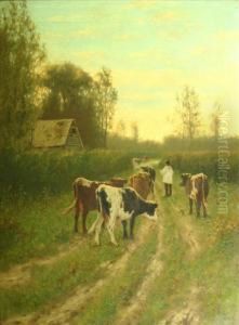 Drovingcattle On A Rural Track