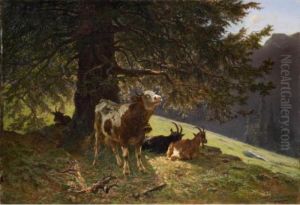Paysage Avec Une Vache Et Chevres, 1863 
Landscape With A Cow And Goats, 1863 by Charles Humbert