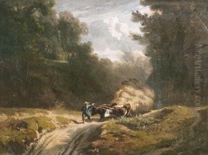 Sommerliche Landschaft Mit Ochsenkarren. by Charles Humbert