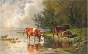 Vaches A L'abreuvoir by Charles Humbert
