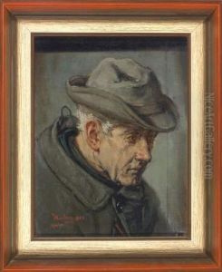 Portrait Eines Herrn Mit Hut In Dreiviertelansicht, Nach Rechts Unten Blickend by Adolf Humborg
