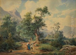 Bewaldete Landschaft Mitstaffagefiguren Bewaldete Landschaft Mitstaffagefiguren