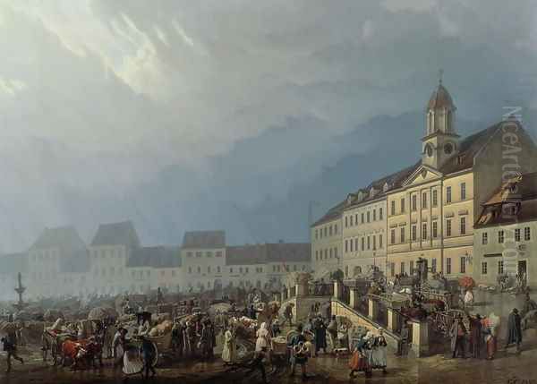 Market Place at Teplice in a Rain Storm, 1843 - view 1