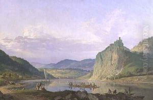 View of the Castle of Strekov with the River Elbe, 1839 by Carl Robert Croll