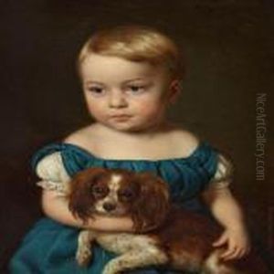 A Little Girl With Her Dog by Andreas Herman Hunaeus