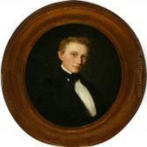 Portrait Of Emil Tvermoes . Signed And Dated A. Hunaeus 1849 by Andreas Herman Hunaeus