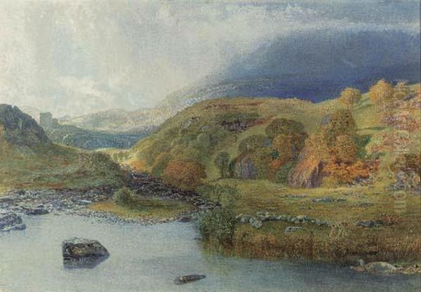 A Mountain Stream With A Heron In The Foreground - view 1