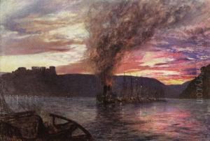 View Of The Rhine With A Steam Tug And Barges