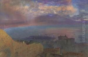 Naples: 'a Land Of Smouldering
Fire' View Looking From Naplesacross The Bay To Vesuvius In Eruption,
Evening Sky by Alfred William Hunt