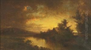 River Landscape At Sunset. by Charles Day Hunt