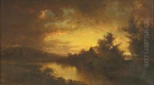 River Landscape At Sunset by Charles Day Hunt
