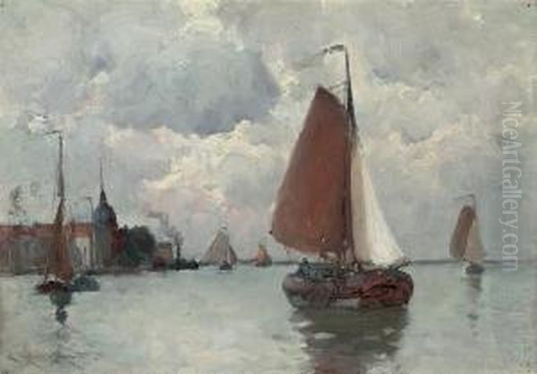 Dutch Barges In A Calm - view 1
