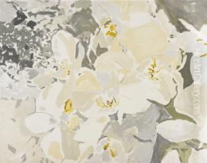 Untitled (large White Flowers On Gray-green Background), 1973 by Edward Aubrey Hunt