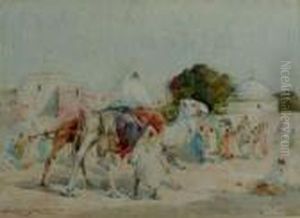 Arabs And Camels Outside A Walled Village Arabs And Camels Outside A Walled Village