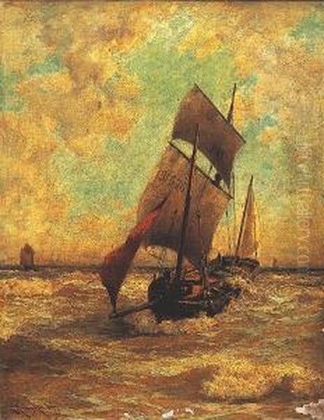 Fishing Boat Approaching The Shore In A Stiff Breeze - view 1