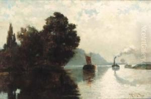 Barges On A River by Edward Aubrey Hunt