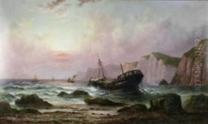 Ship Breaking Up On The Shore, Fishing Boats Beyond