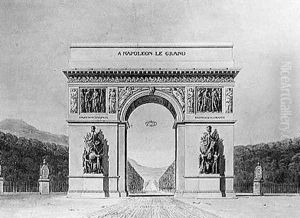 Design for the Arc de Triomphe with a wooded background by Circle of Chalgrin, Jean Francois Therese