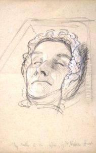 Arsa Rws Om -- "my Mother, In
Her Coffin"; Black Crayon Heightened With White, Bears Inscription And
Signature In Pencil, 37x27cm by William Holman Hunt