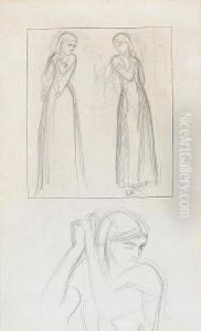 Studies For The Headpiece To 'the Lady Of Shalott': The Lady In Three Poses by William Holman Hunt