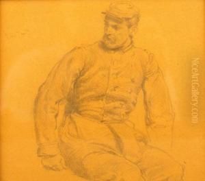 Sketch Of A Sitting Soldier by Emil Hunten