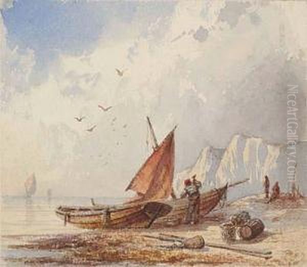 Fishing Boats On The Shore Near The White Cliffs Ofrugen - view 1