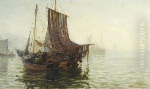 Harbour Scene With Fishing Boats by Colin Hunter