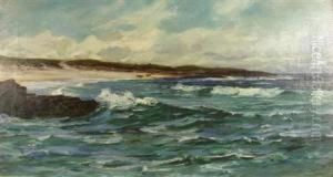 Waves Breaking With Figures On The Beach
