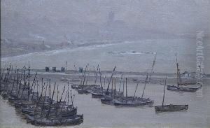 Fishing Boats In The Harbour, Penzance by George Sherwood Hunter