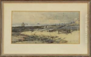 Coastal Scene With Fishermen Drying Nets by Mason Hunter