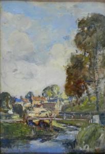 A Passing Bridge With Cream Houses by Mason Hunter