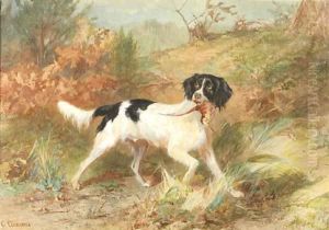 A gundog retrieving a bird by Conradyn Cunaeus