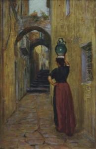 Balancing The Water Pitcher Through The Streets Of Capri by Frank Townsend Hutchens