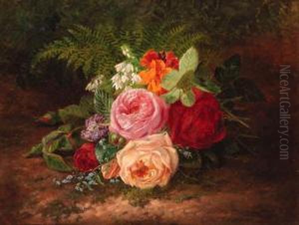 A Flower Still Life With Roses, Forget-me-nots And Indiancress - view 1