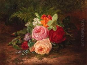 A Flower Still Life With Roses, Forget-me-nots And Indiancress by Francois-Joseph Huygens