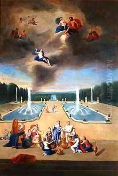 Groves of Versailles View of the water parterre and the cabinets of animals with priestesses preparing a sacrifice for Venus - view 1