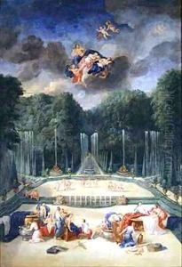 The Groves of Versailles View of the Theatre of Water with Nymphs waiting to receive Psyche by Jean II Cotelle
