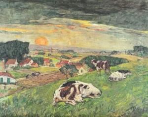 Zonsondergang Te Tiegem - Koeien (1931)