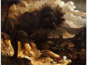 Tiefe Landschaft Mit Brucke by Cornelis Huysmans