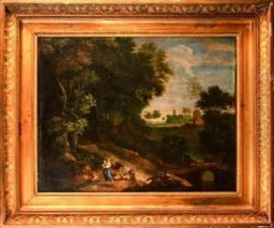 Paysage Au Pont, Berger Et Promeneurs